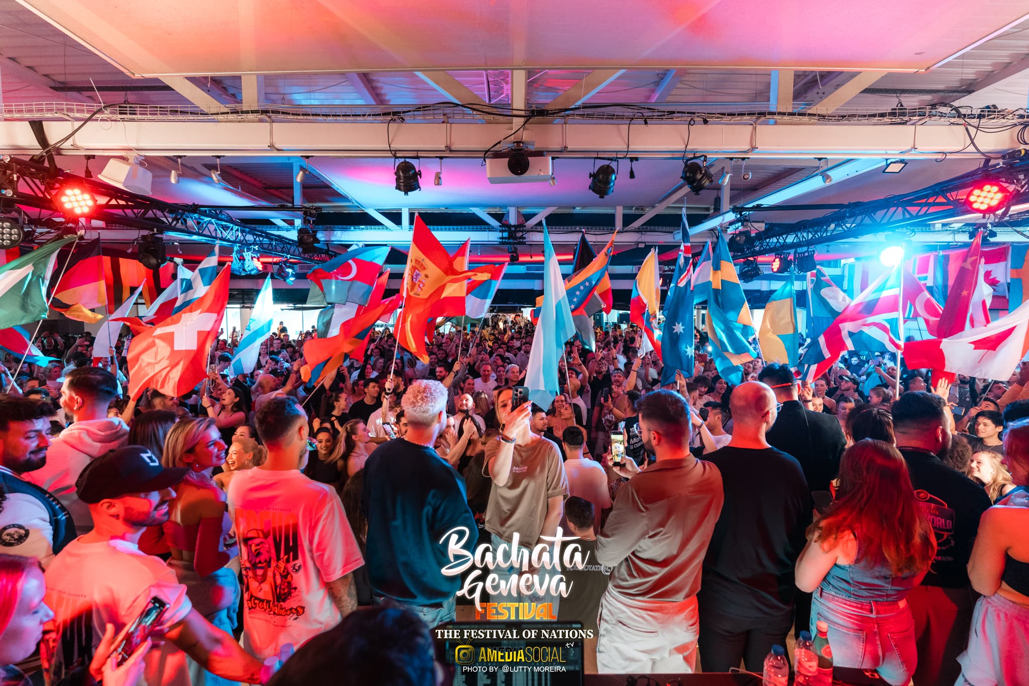 Festival crowd with flags